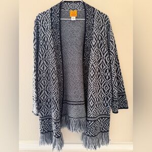 Ruby Rd. Gray and Blue Patterned Cardigan